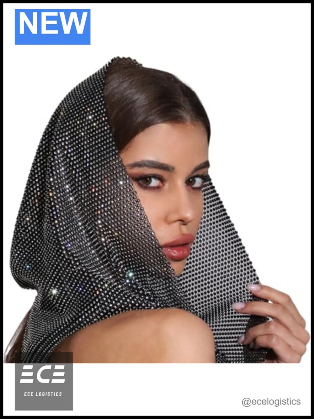 Rhinestone Mesh Head Scarf Hood Crystal Headband Sparkly Festival Party Hair